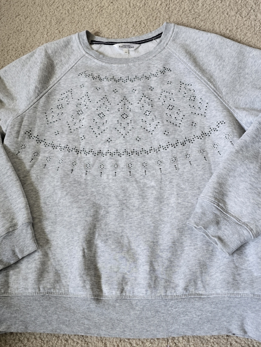 Northern Reflections Grey Embellished Sweatshirt with Studded Pattern Medium
